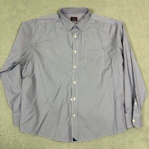 Untuckit‎ Mens 2XL Blue White Plaid Stretch Button Up Performance Nylon Blend